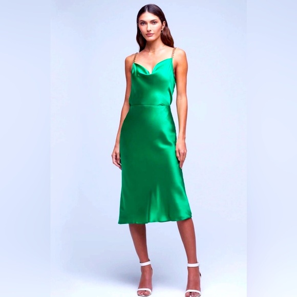 L'AGENCE Bias Silk Matching Set Midi Skirt Gold Chain Blouse Tank Cocktail Dress - Picture 1 of 16